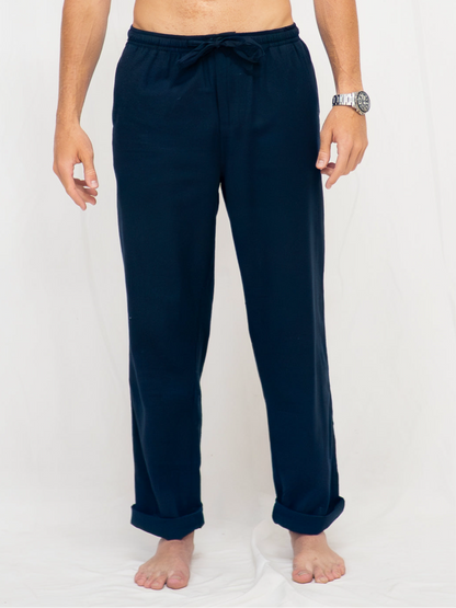 Pantalón de Algodón y Lino Navy