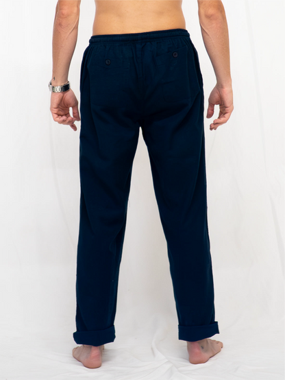 Pantalón de Algodón y Lino Navy