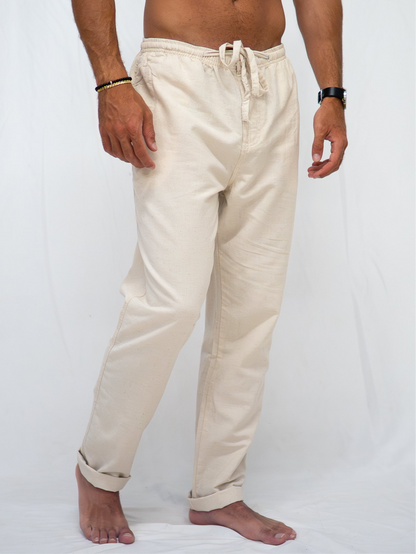 Pantalón de Algodón y Lino Natural