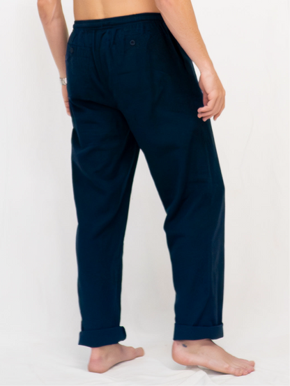 Pantalón de Algodón y Lino Navy