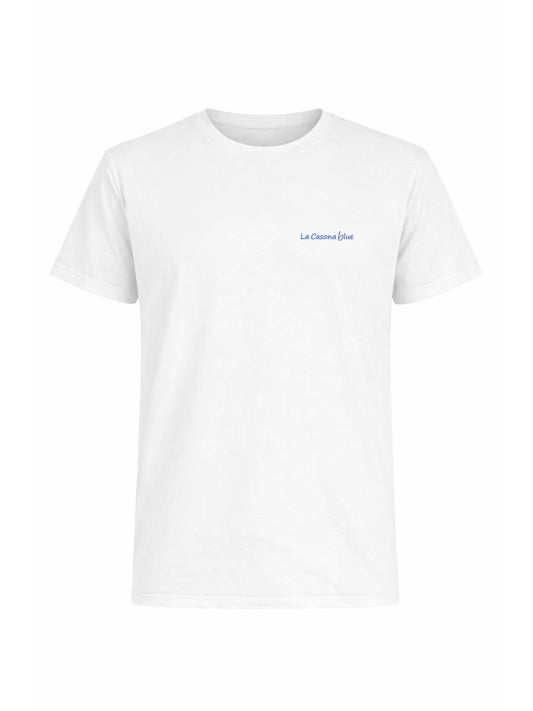 Camiseta básica blanca hombre algodón logo La Casona Blue